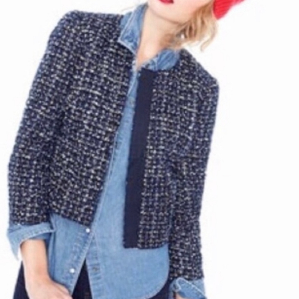 J.Crew tweed midnight navy blue lady jacket blazer metallic boucle 10